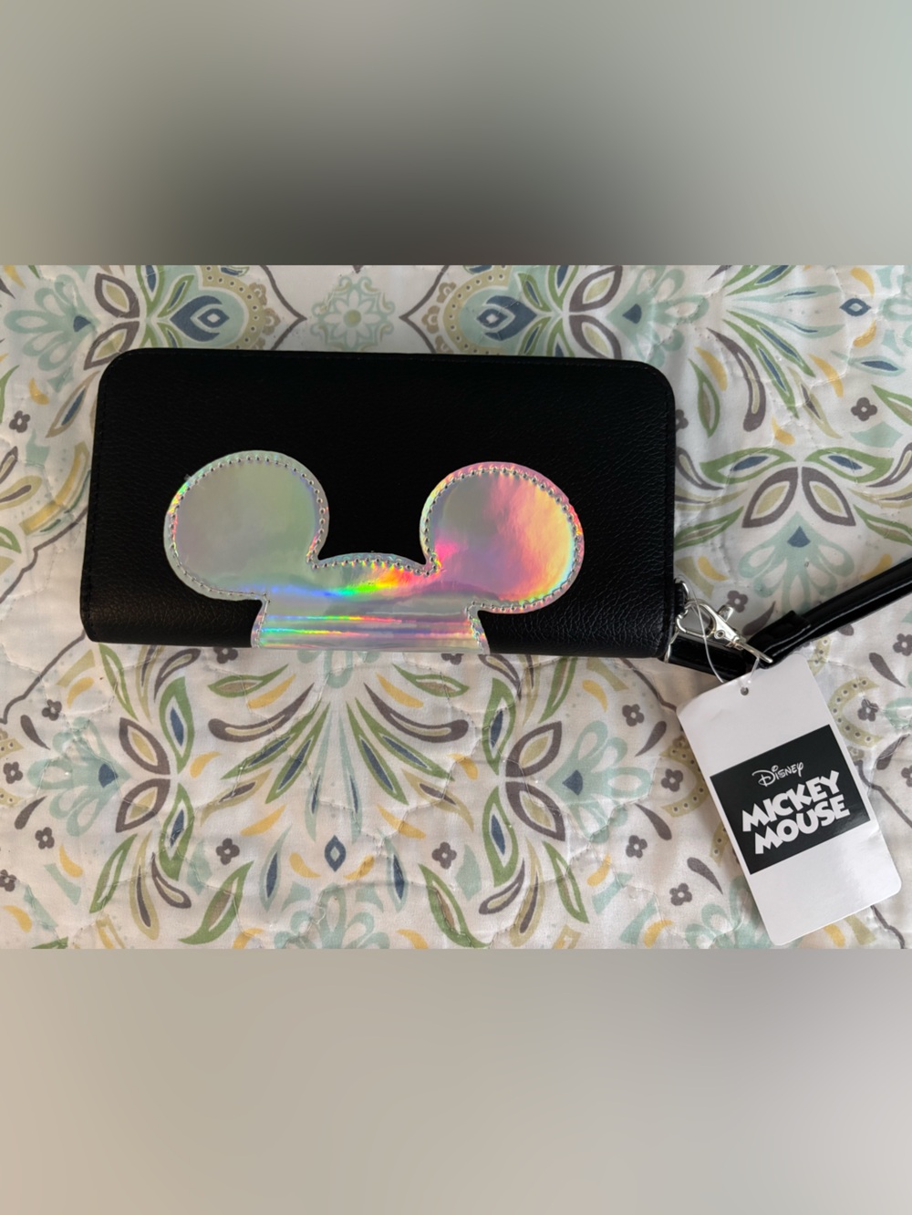 Disney Black Wristlet Wallet with Holographic Mickey Accent